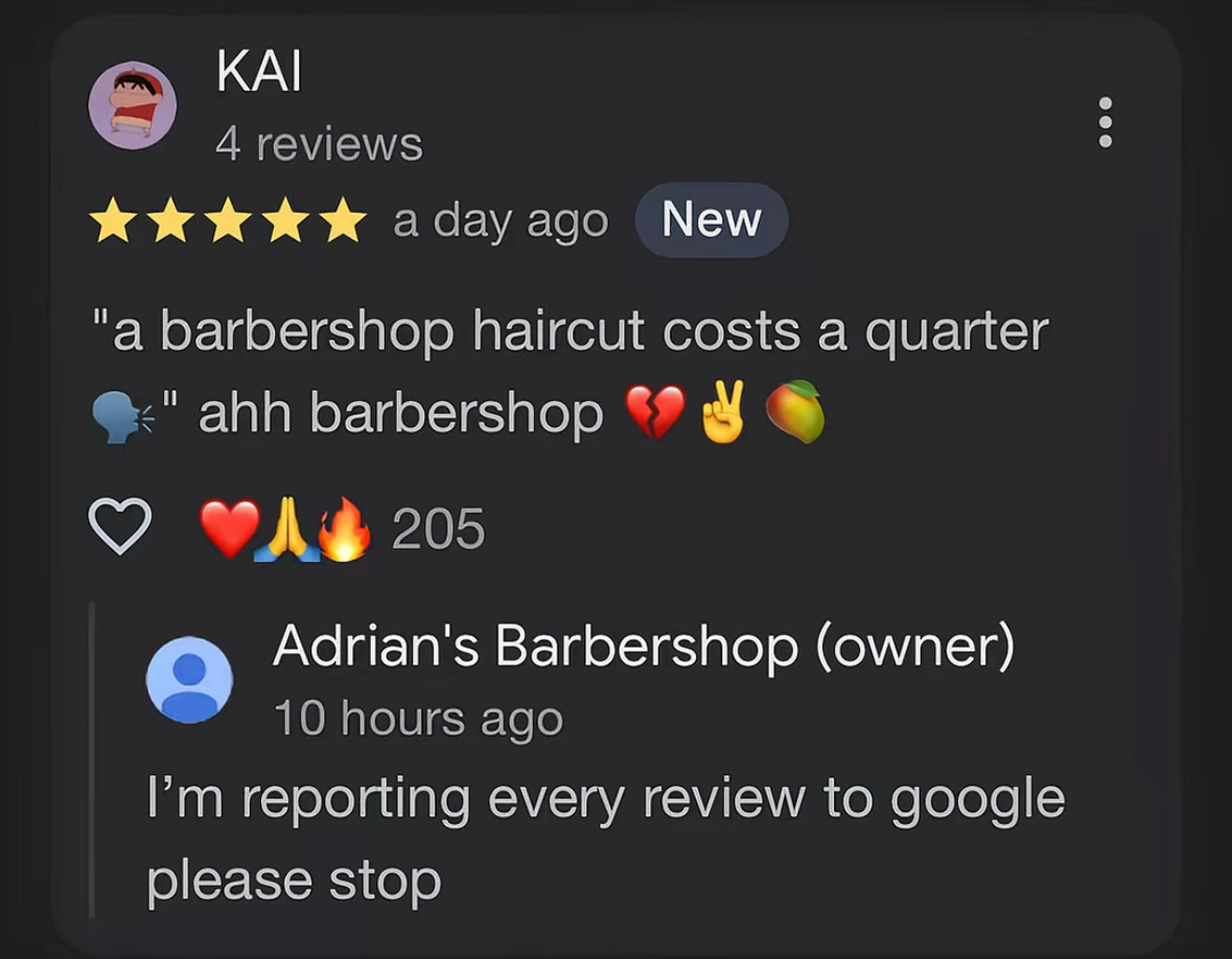 Comment about a haircut that cost a quarter